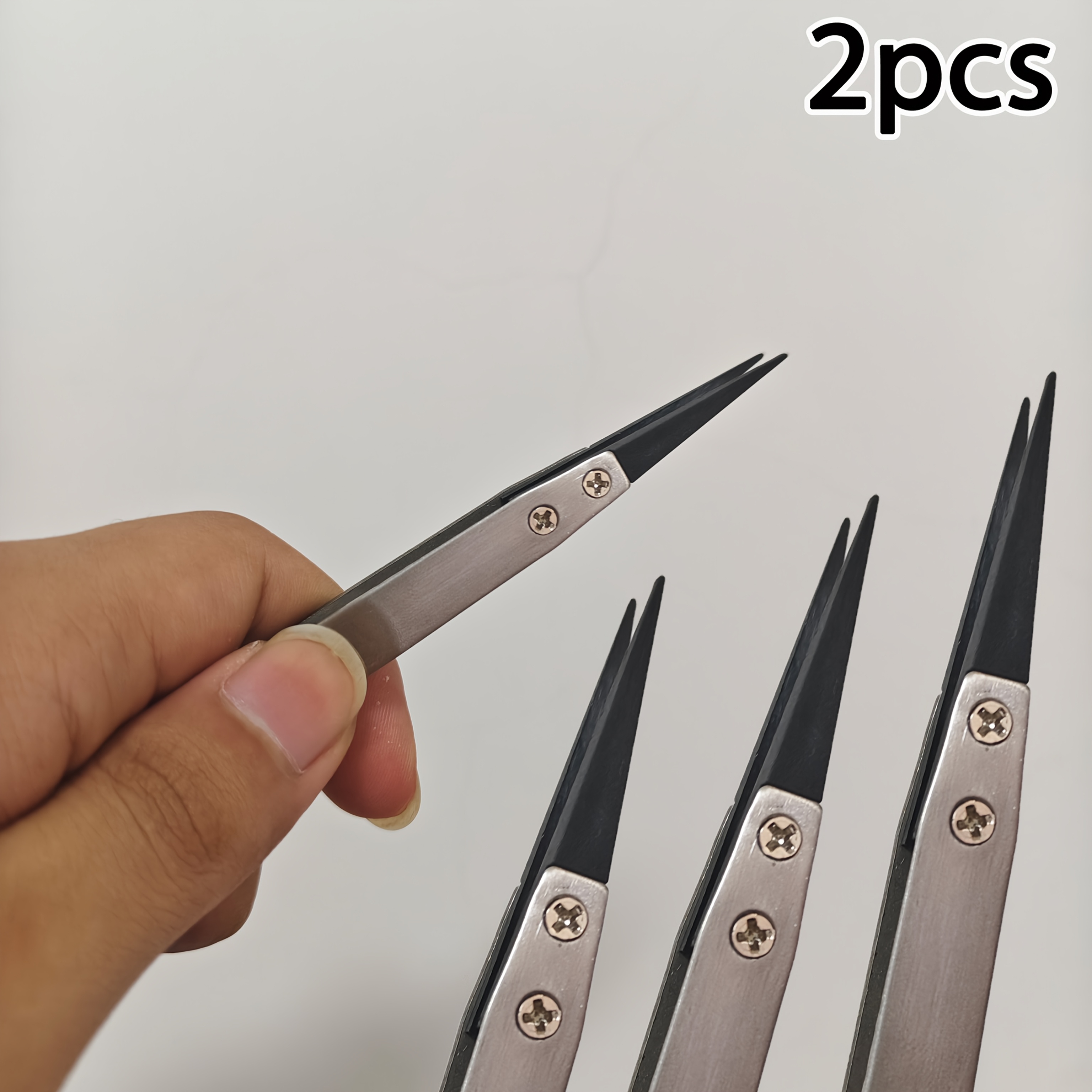 TEMU 2pcs Set Of Large Esd Safe Precision Tweezers, Featuring Anti-static Tips, Made Of Heavy-duty Metal Material, Suitable For Electronic Products