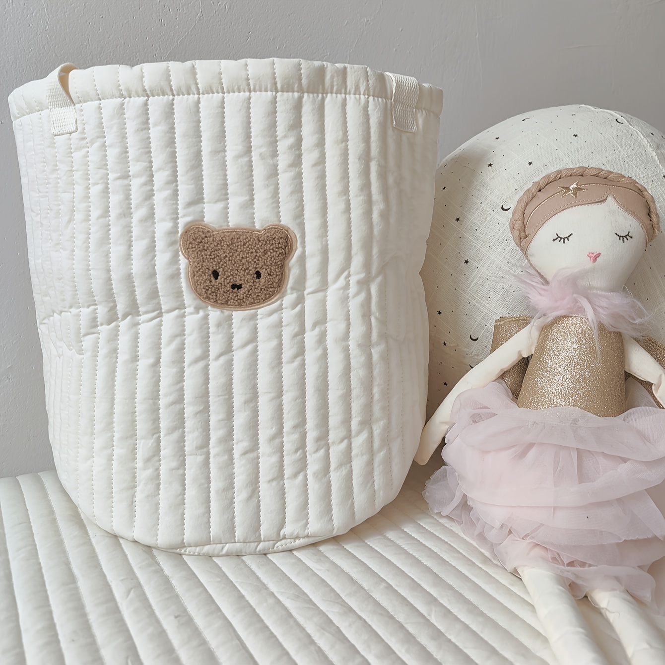 Cute Bear Head Round Storage Basket for Diapers