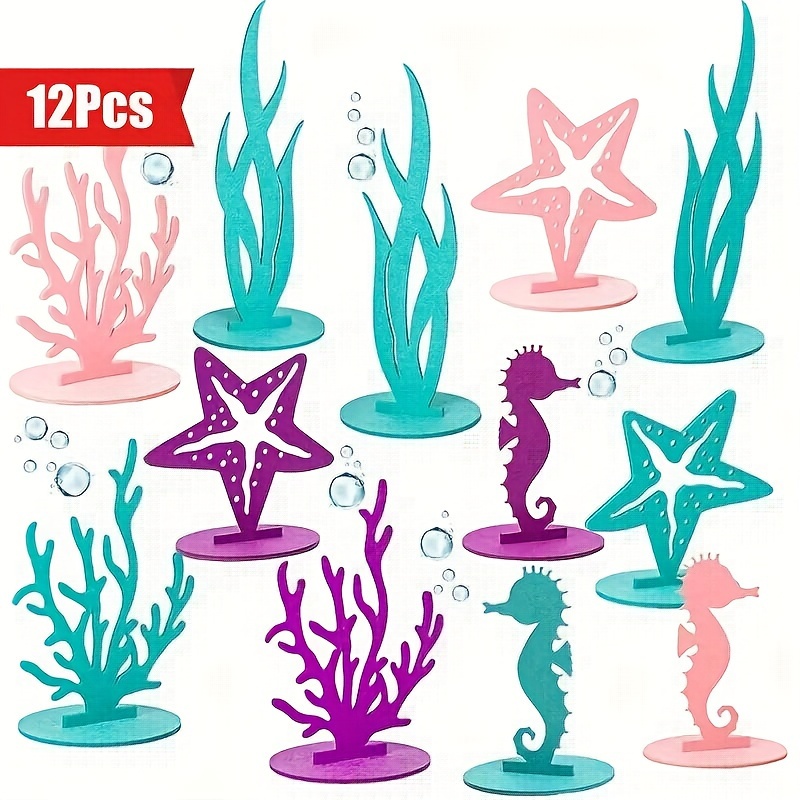 

12pcs Mermaid Felt Table Centerpieces Vibrant Under The Sea Decorations With Ocean Inspired Design Perfect For Little Mermaid Birthday Party Decorations With 12-piece Set