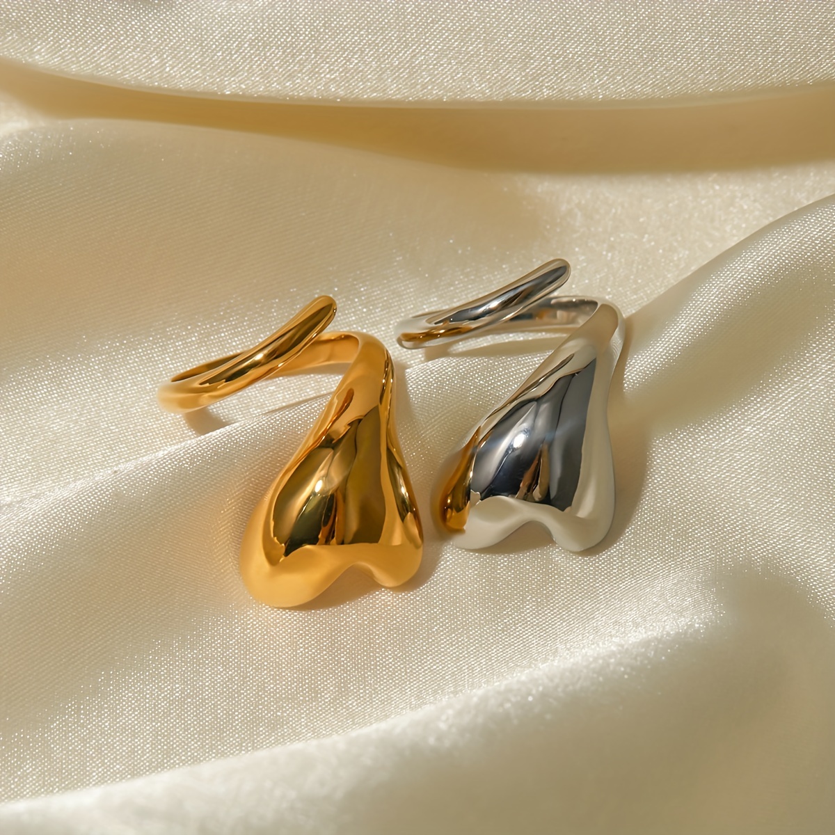 Heart Shaped Stainless Steel Twisted Open Ring