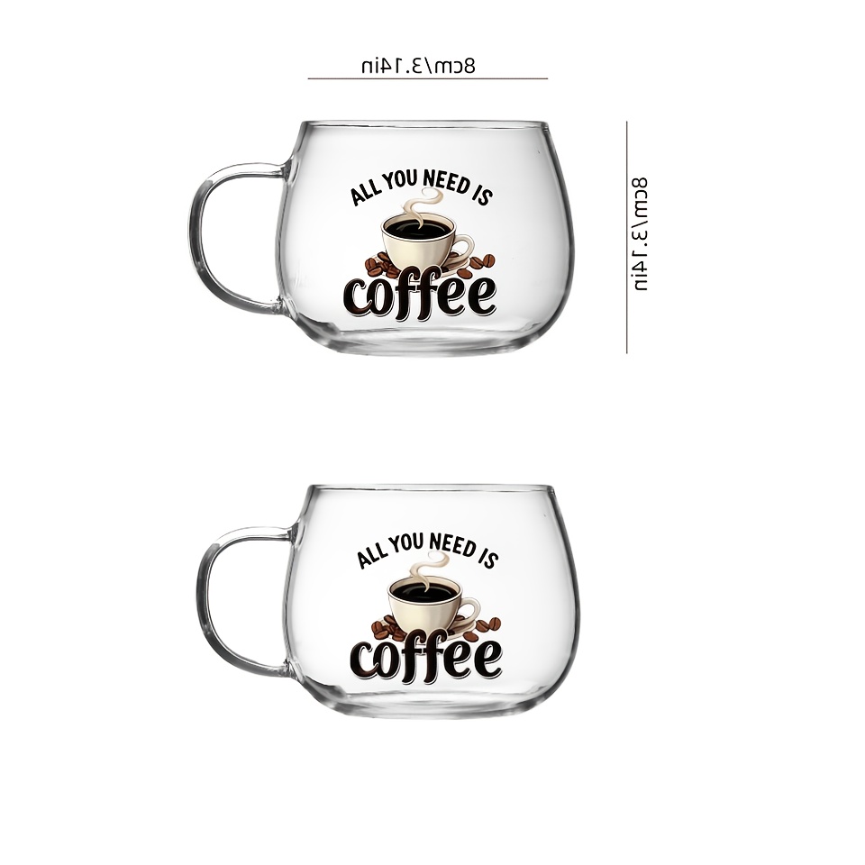 TEMU 2 Stk. kreative Glasbecher mit Henkeln Kaffee-Druck, mit einfachem, abgerundetem Korpus lustigen englischen Kaffeemustern. Hergestellt aus