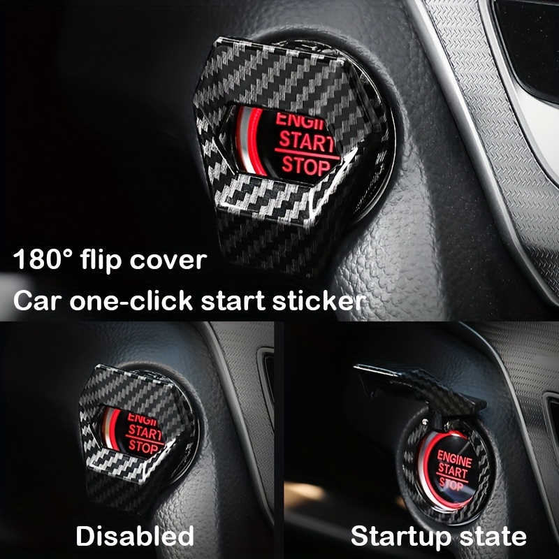 

Metal Car Engine Start Stop Button Cover, One-click Ignition Switch Protector With 180° Flip Lid, Carbon Fiber Look Accessory For Interior Decoration