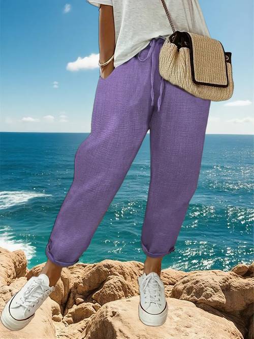 new elastic waist drawstring decoration womens 9 point long pants