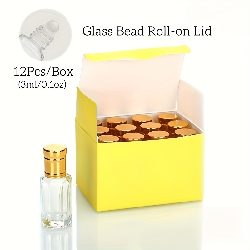 Image of 12pcs Per Box, 3ml (0.1oz) Thick Glass Bottles With , With Glass Or Steel Balls, Refillable Cosmetic Containers, Size, Suitable For Essential Oil And Perfume Samples, High--sized Bottles