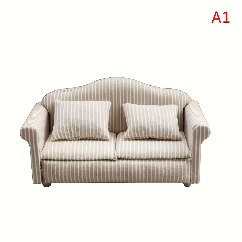 Image of Miniature Sofa Chair Model - Versatile For Indoor/outdoor Decor, Halloween, Christmas, Valentine's, Thanksgiving - No Power Needed, Furniture For Home, 12-inch, Striped, Doll