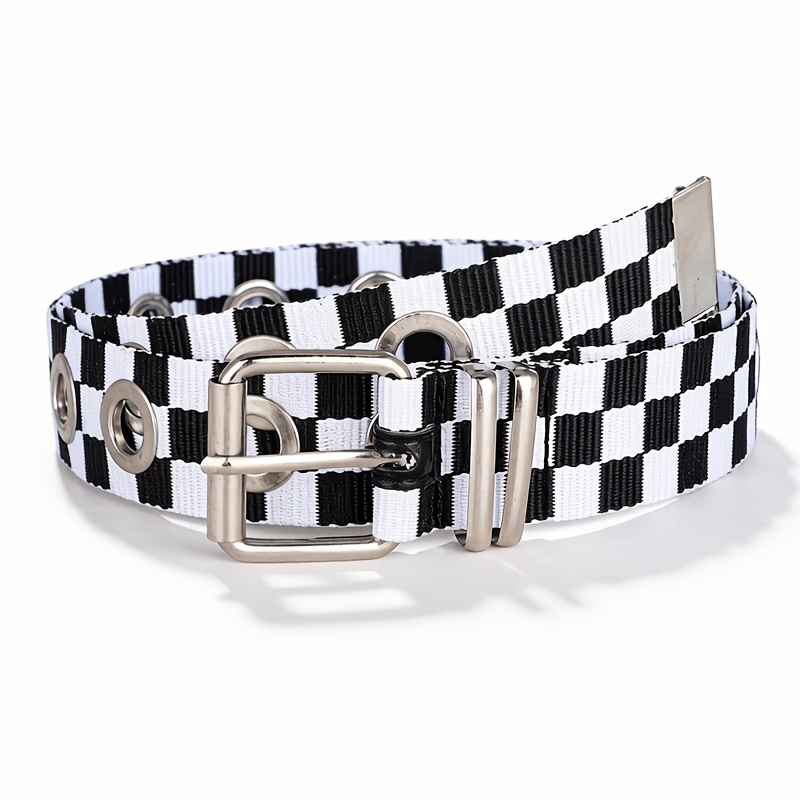 TEMU Unisex Black And White Checkerboard Belt, Y2k Street Hip-hop Pants Belt, Trendy Versatile Student Decorative Belt, No-hole Wide Waist Seal