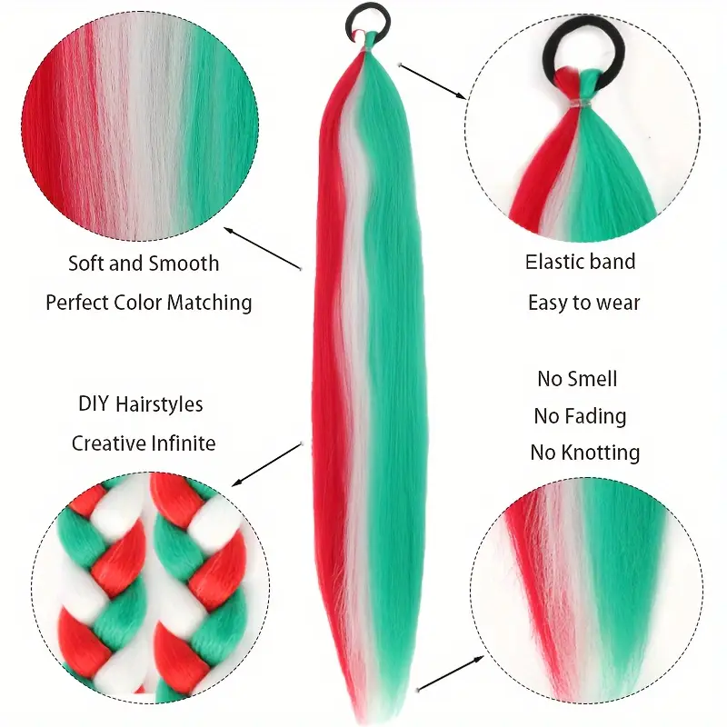 2pcs festive ombre jumbo braiding ponytail extensions 26 inch synthetic high temperature with elastic band for women girls ideal for christmas hair accessories Product details 1