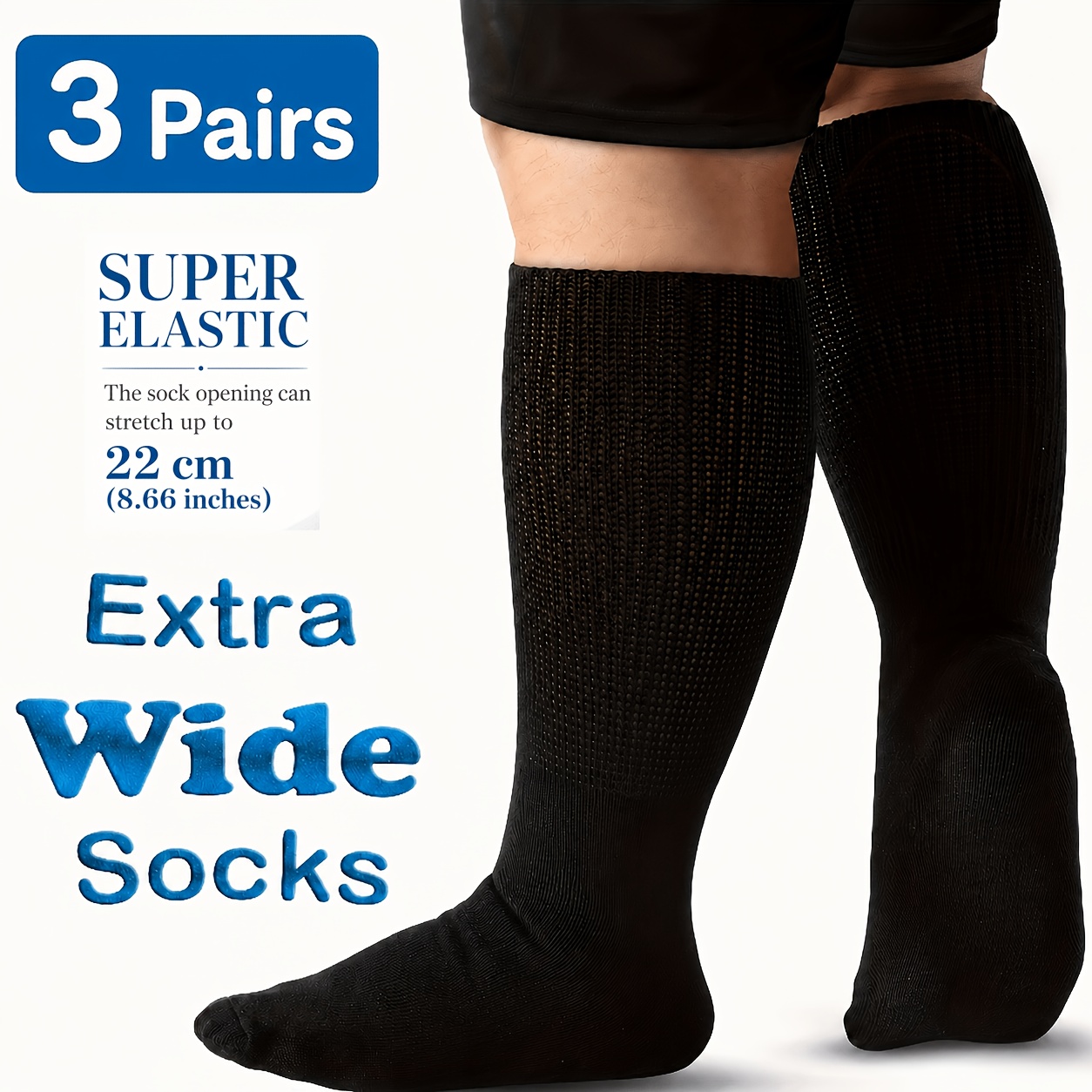 TEMU 3-pair Extra-wide Design Socks, Suitable For , Unisex, Stretchable, Plus-size Socks, Seamless And Non-constricting Design, Loose Top Opening,