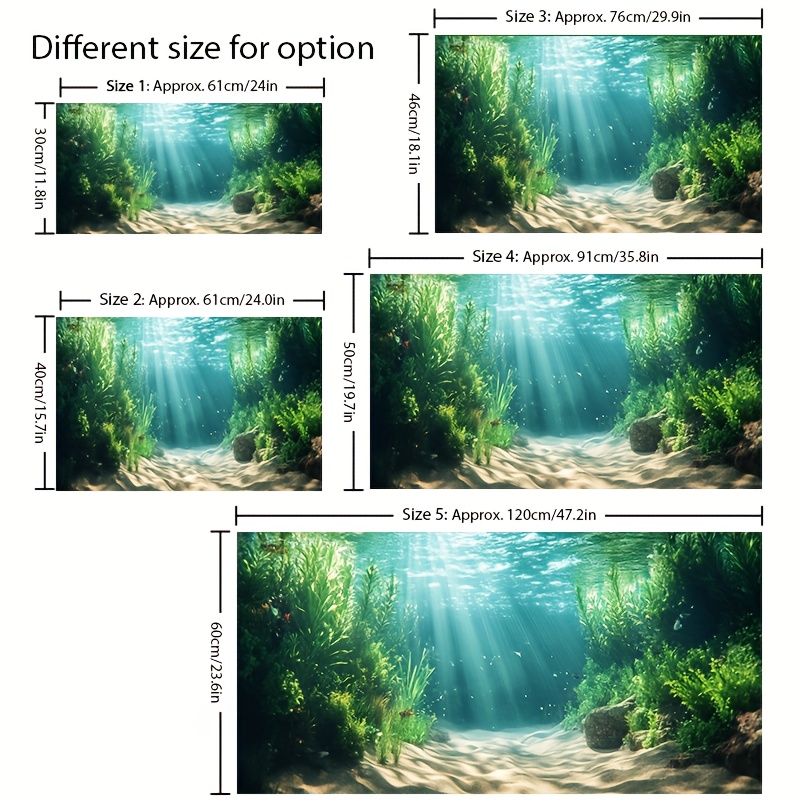 TEMU Mural Depicting An Underwater Paradise For Decorating Fish Tanks, Featuring Seagrass And Marine Creatures, Designed To Resist Sunlight