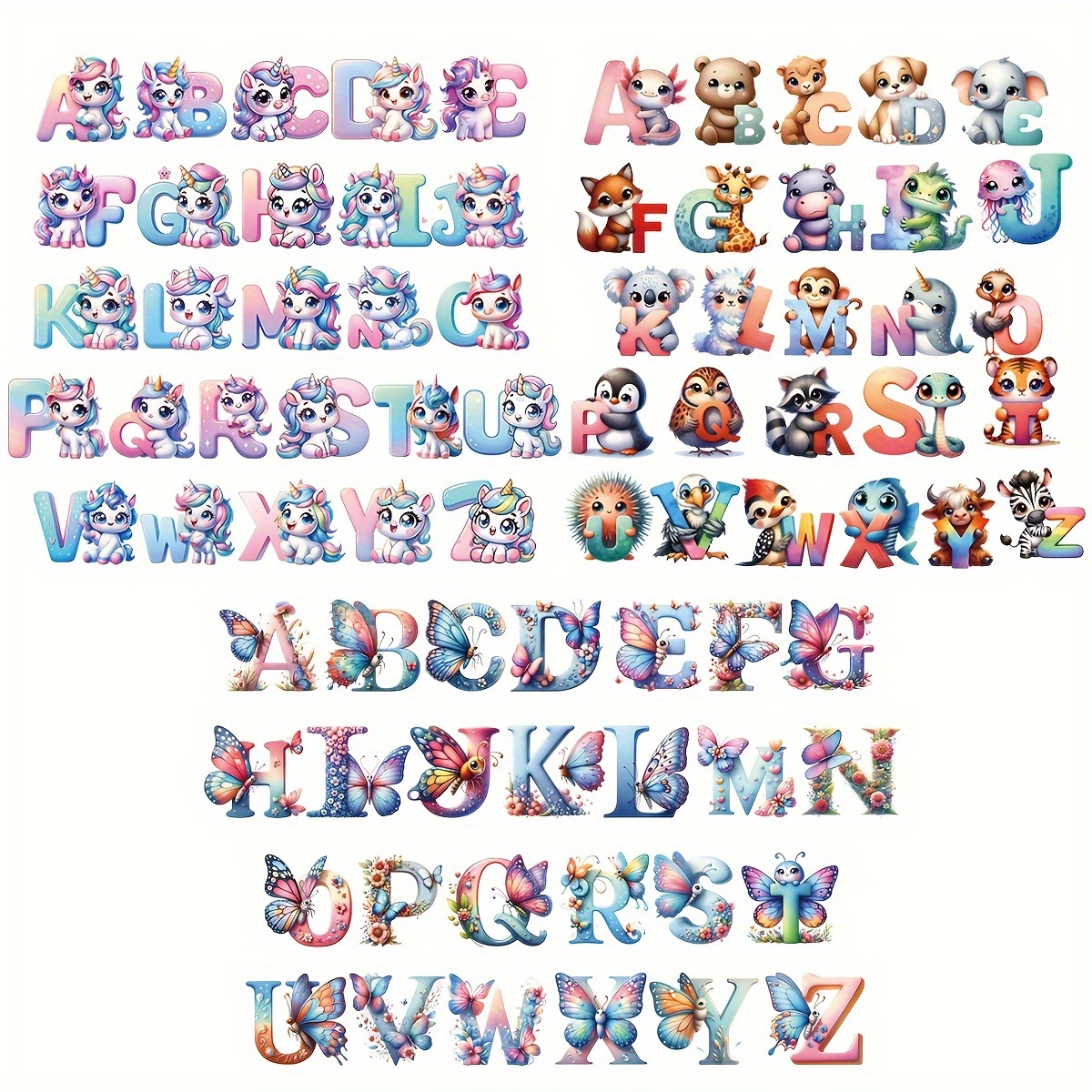 

26 And Unicorn Letter Stickers: A~z, 3.9cm/1.5inch, , For Diy T-shirts, , And