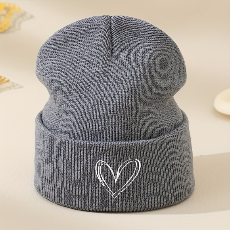 

Embroidery Love Pattern Warm Knitted Hat, Women's Love Beanie Hat, Ladies Japanese Trend Autumn And Winter Beanie Hat