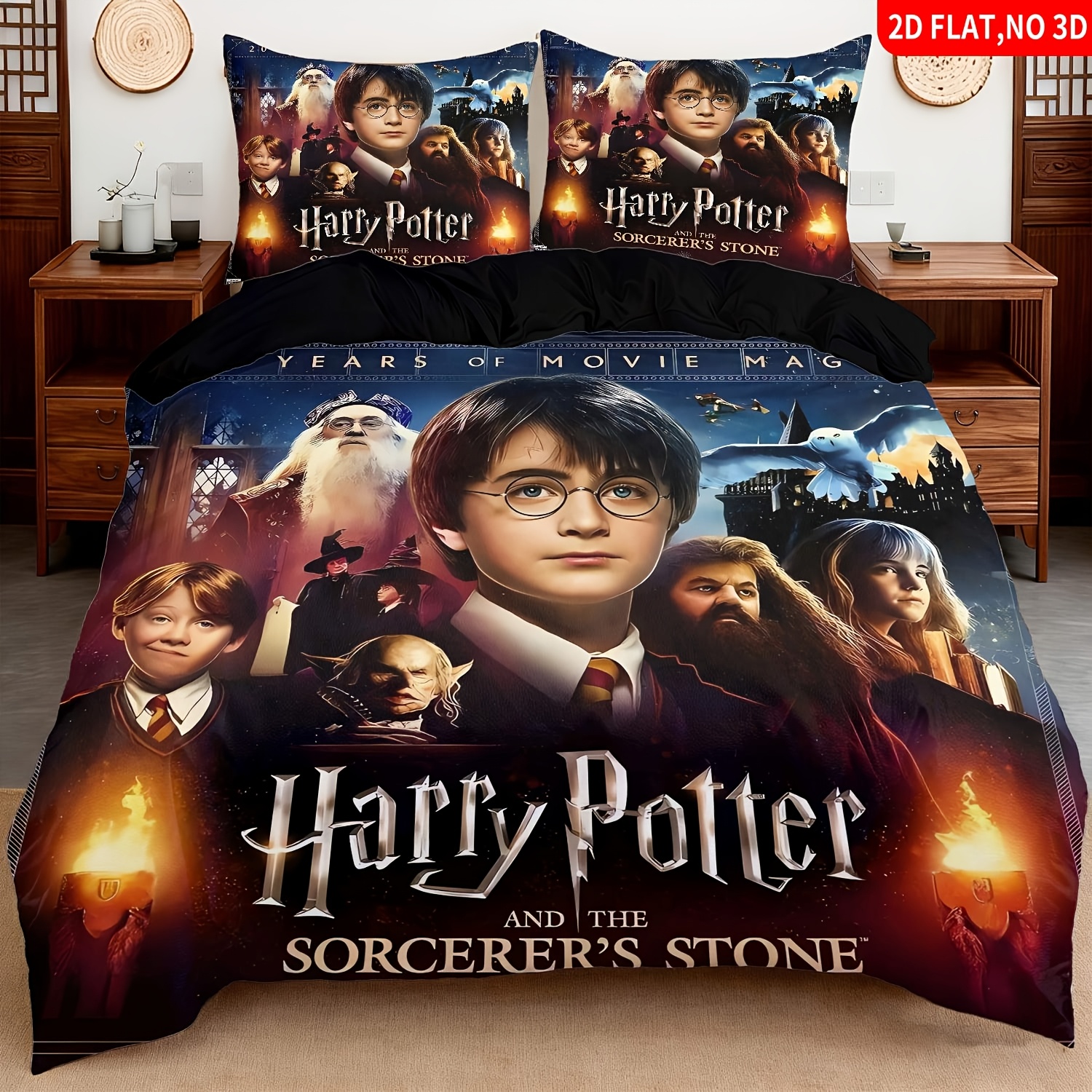 TEMU 2pcs/3pcs Wb Harry Potter Cartoon Pattern Three-piece Bedding, Made Of Movie-inspired Soft And Nostalgic Breathable Fabric, Includes Duvet Cover
