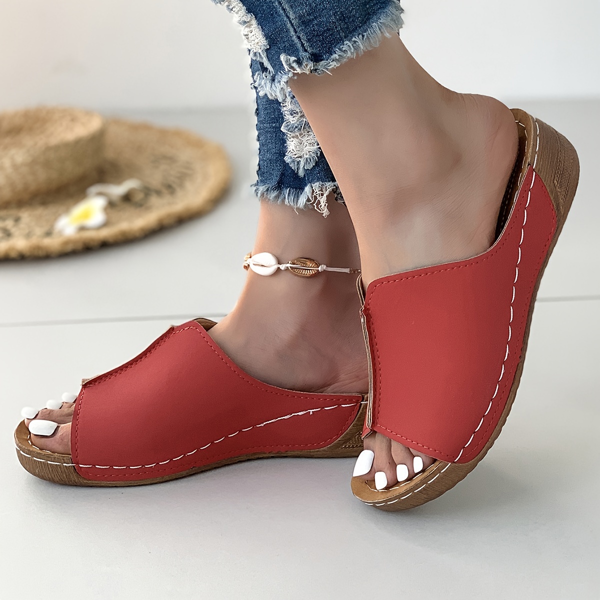 solid color stylish sandals women s platform slip soft sole details 7