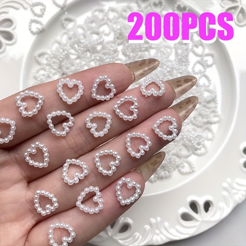 Image of 200pcs 10mm Pearlescent Heart-shaped Acrylic Beads For Making, Hair Accessories & Nail Art Decorations