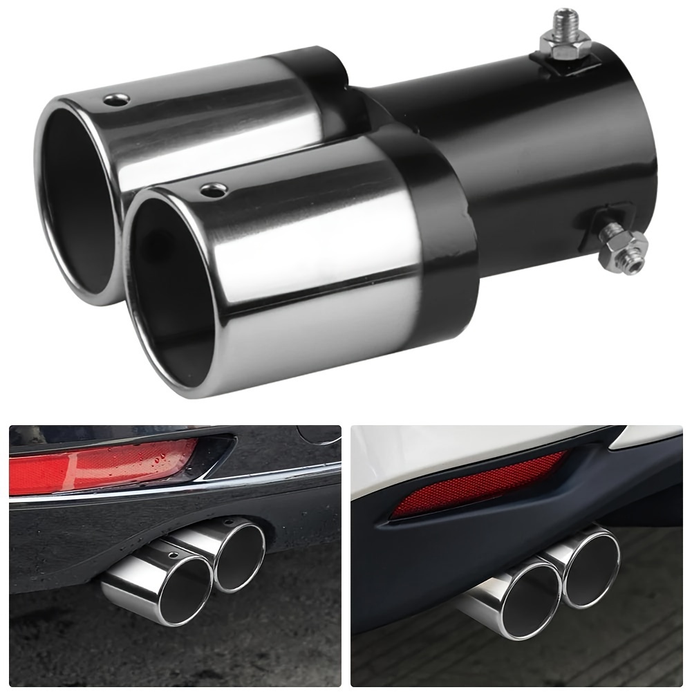 

Dual-outlet Car Exhaust Tip Stainless Auto Exhaust Pipe, Universal Car Tail Rear Chrome Round Exhaust Pipe Tail Pipe
