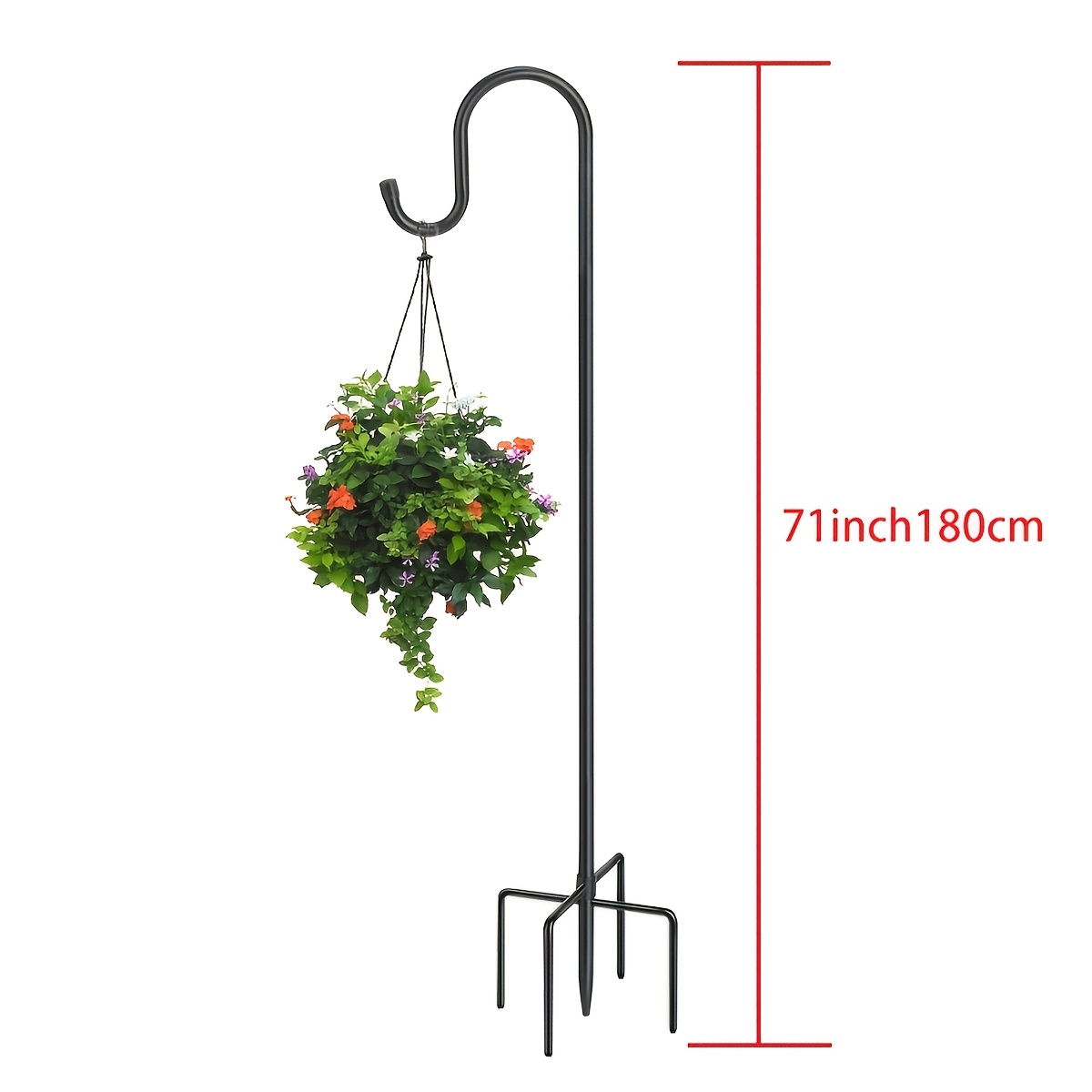 Rustic Iron Shepherd Hook, 71-inch Adjustable Wall Mount Outdoor Hanging Hook For Plants, Solar Lights, Lanterns -