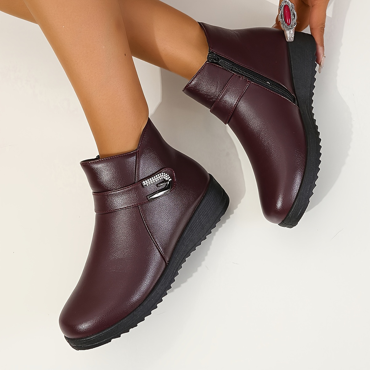 elegant solid color ankle booties women dress zip boots - Temu Mauritius