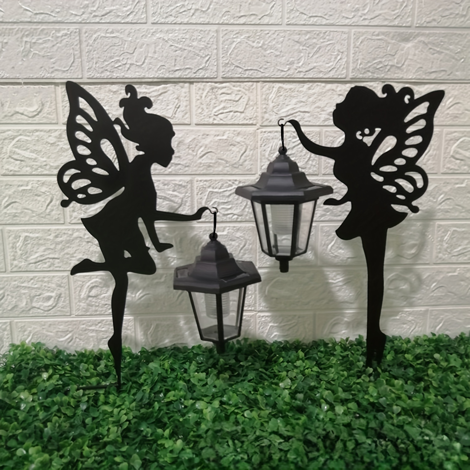 

2pcs Solar-powered Garden Lights, Metal Craft, Outdoor Landscape Yard Lighting, Fairy Figurine Stake Decor