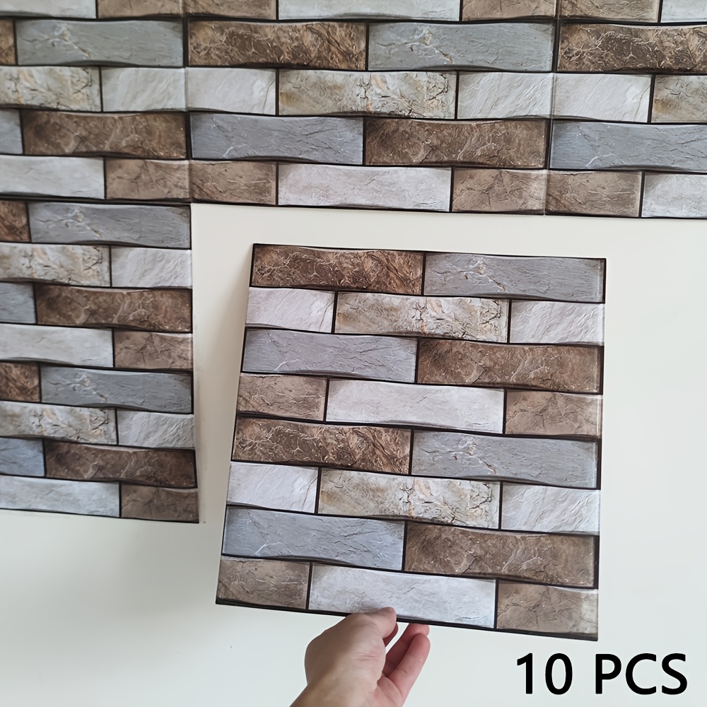 5/10pcs Self-adhesive Pvc 3d Wall Stickers Toilet Waterproof Kitchen Oil-proof Marble Pattern Removable Home Decor Living Room Wallpaper, Peel And Stick Tile Decoration