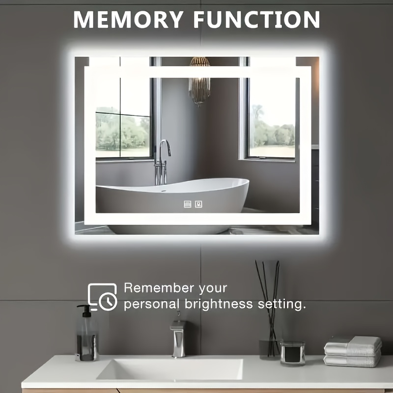 TEMU de salle de bain carré à LED dimmable, 40 X 60cm. mural de salle de bain avec interrupteur tactile et fonction anti-buée, luminosité réglable,