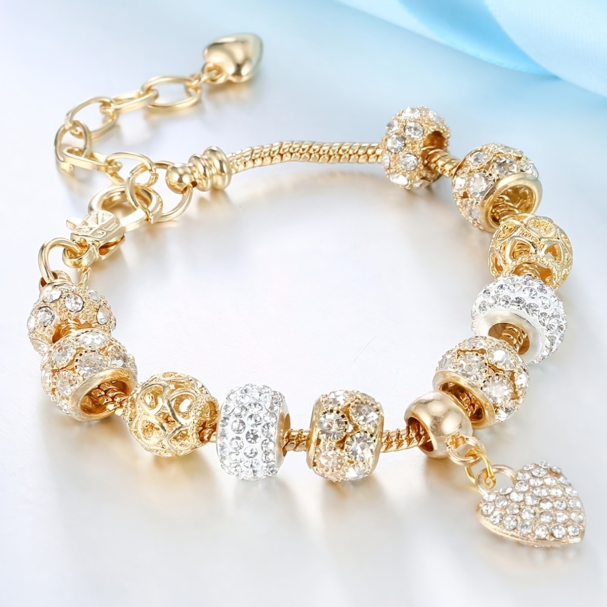 TEMU 1pc Micro Inlaid Zirconia Heart-shaped Pendant With Creative Hollow Bead And Extended Tail Link For Daily Wear