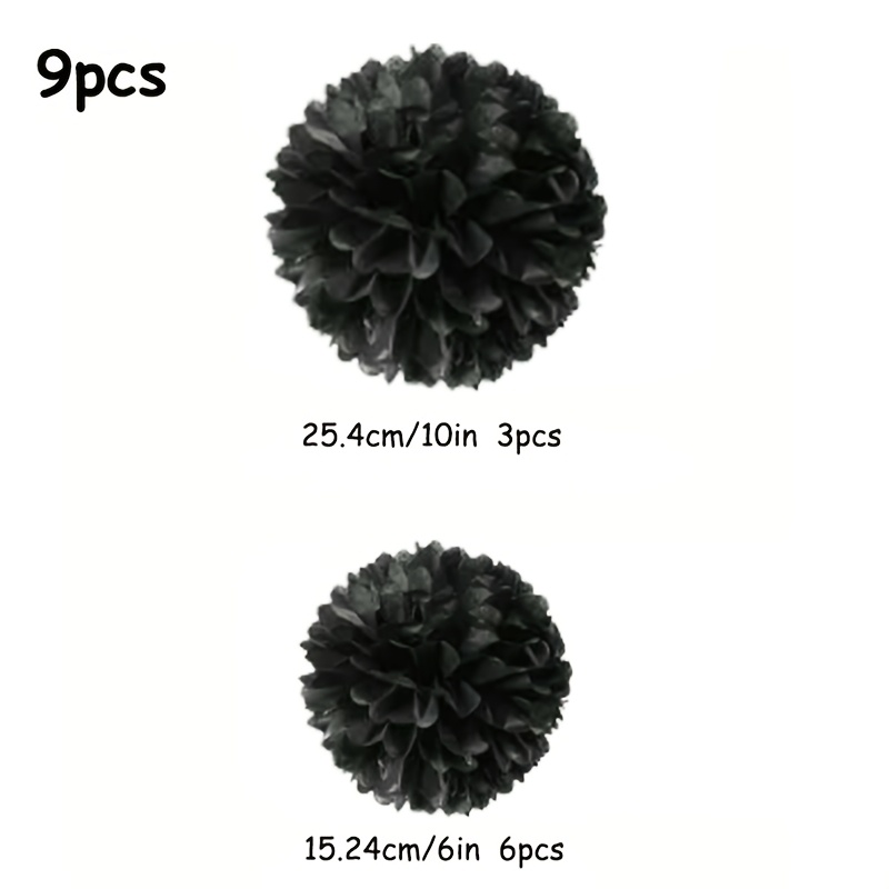 Image of 9pcs Black Paper Flower Ball Set - Diy Hanging Decor For Birthdays, Anniversaries & Weddings