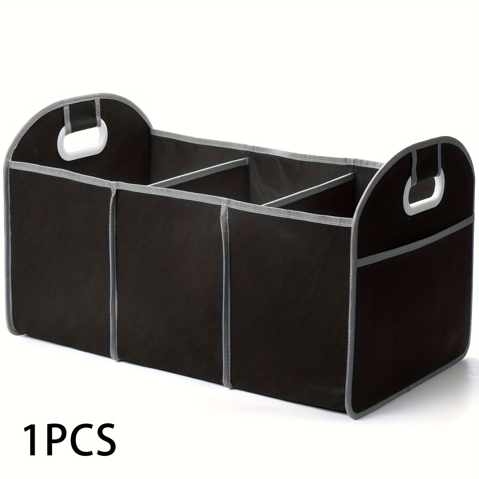 1pc Car Trunk Organizer with 3   Compartments - Heavy-Duty Foldable Design, Adjustable Dividers & Portable Trunk Storage System for SUVs, Trucks,  , Sedans -   & Clean, Durable Construction (Space-Saving Organizer)