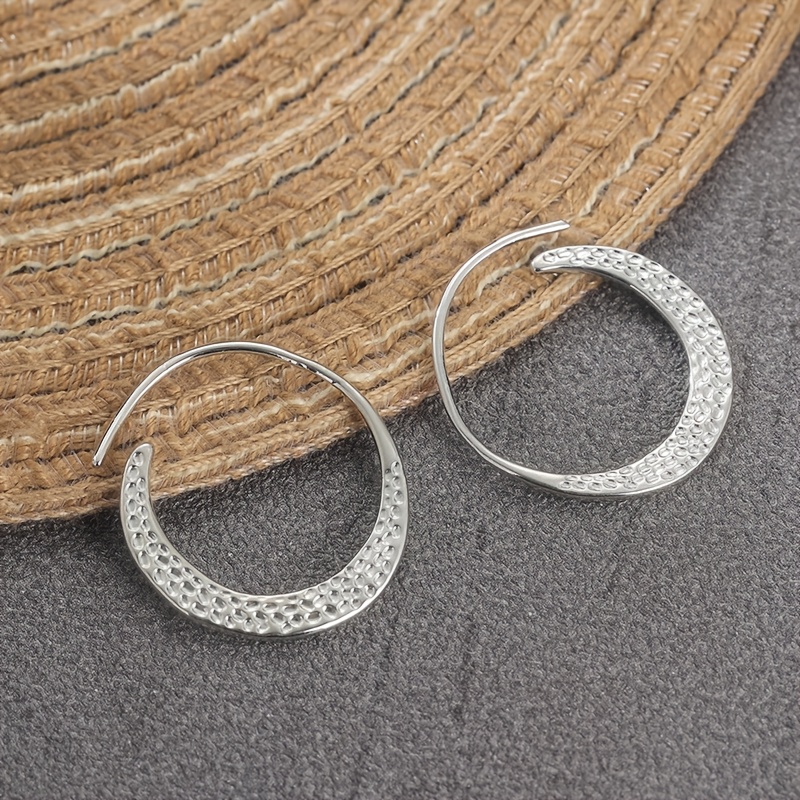 2D Copper Bohemian Half Moon Rings, Handmade Tribal Earrings