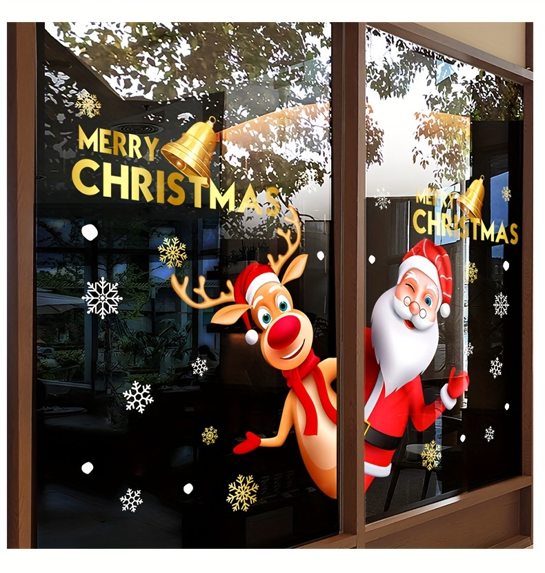 1pc christmas window cling festive holiday decoration static   window film contemporary style no power needed for home kitchen 3d santa reindeer design 11 8x15 7 inches details 5