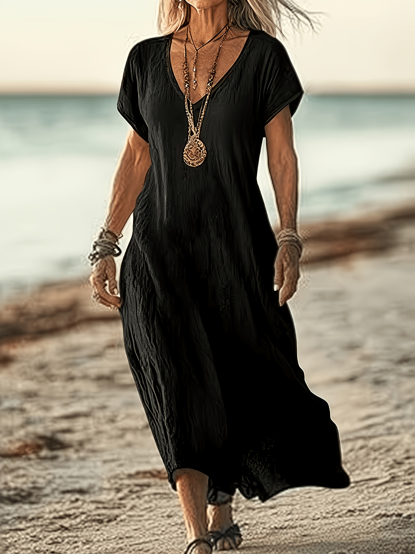 black boho dresses australia Black Cotton Kaftan Dress  Boho Fringe Sleeve Maxi  Gothic Evening Gown   Handloom Wedding Outfit