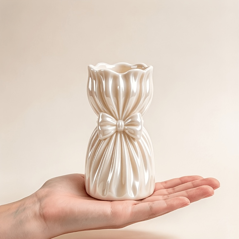 TEMU Gentle Style Waist Cincher Bow Vase, Vertical Pattern Storage Bucket With Rim