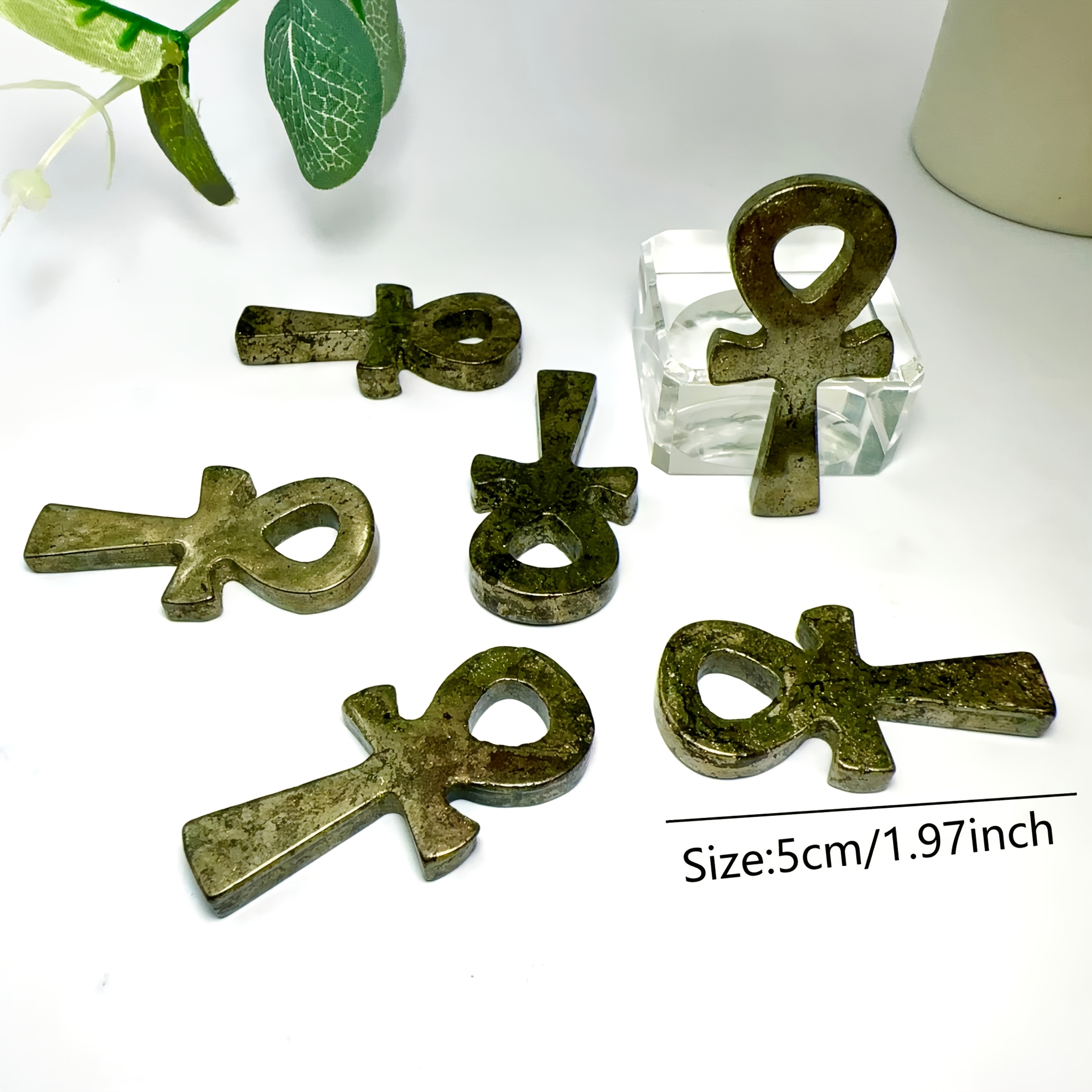 Natural Golden Pyrite Crystal Cross Ankh, 5 Cm