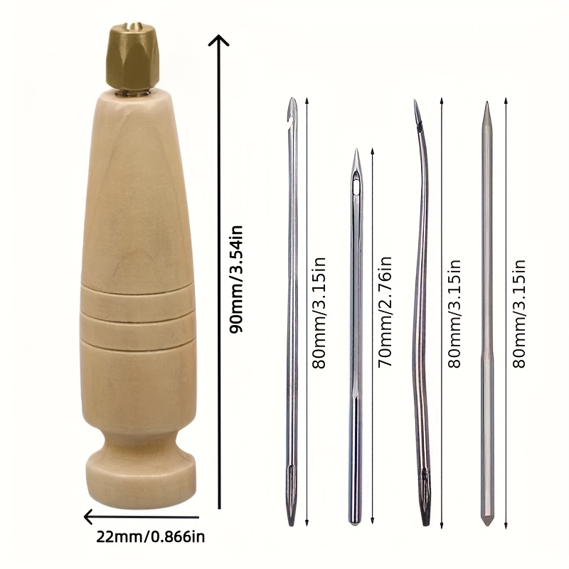 Image of 5pcs/set Diy Leather Tools Sewing Leather Sewing Awl Needle With Wood Handle Leather Shoes Canvas Shoes Repairing Tools