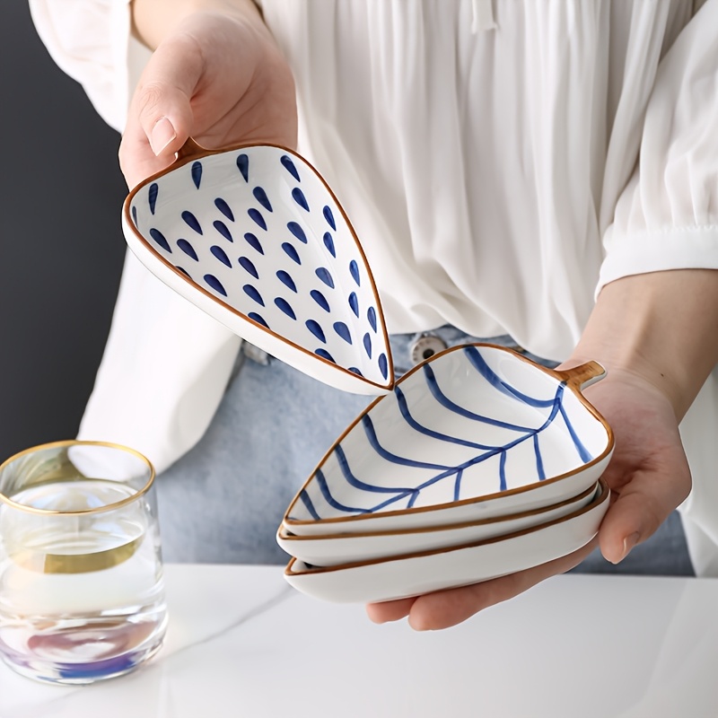   underglaze color hand painted leaves ceramic seasoning dish creative   tray combination home sauce dish butter dish Product details 3