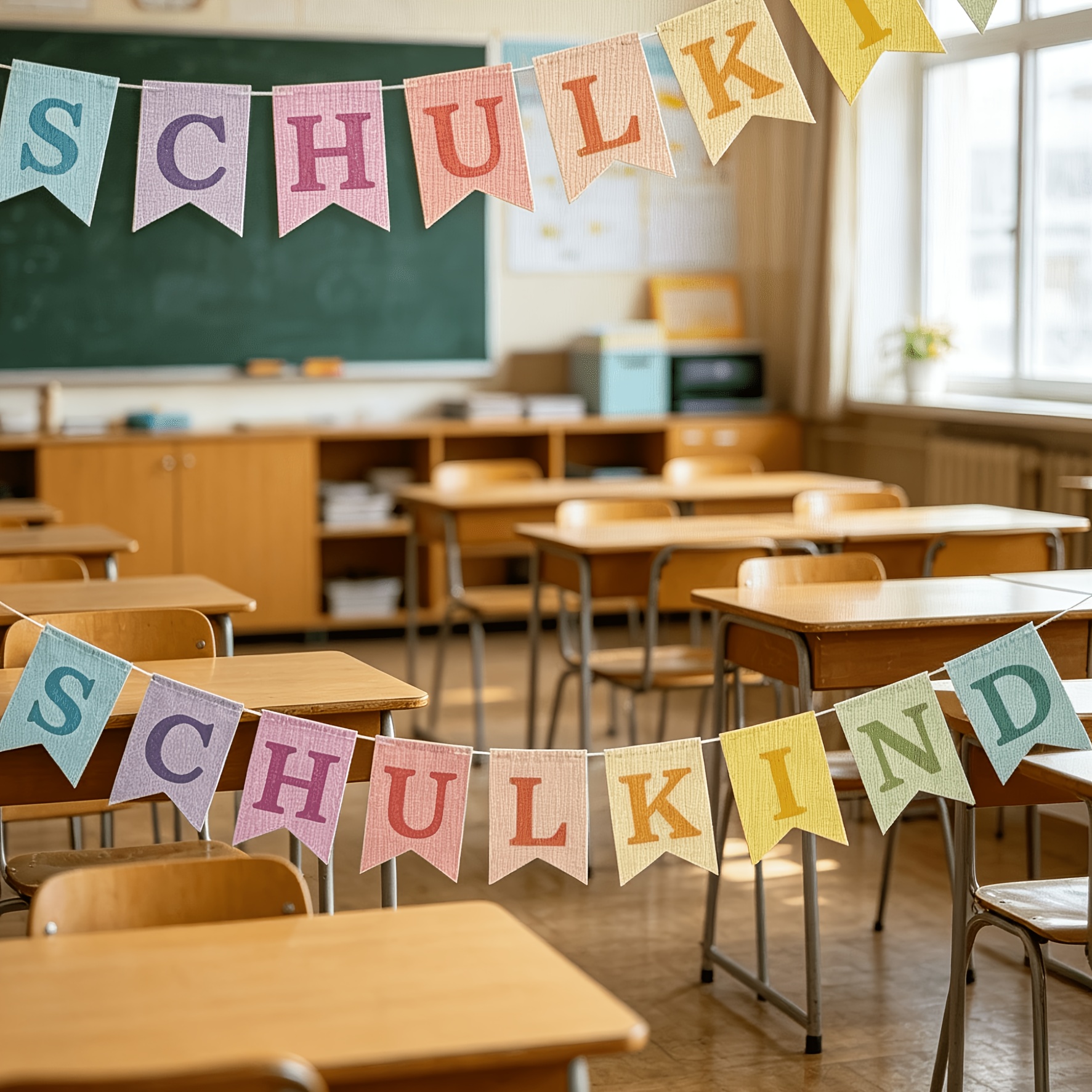 Image of 9pcs A Set School Decoration Girl - Student Pastel - First Day Of School Paper Banner - Hanging Decoration For School And First Day Of School Party