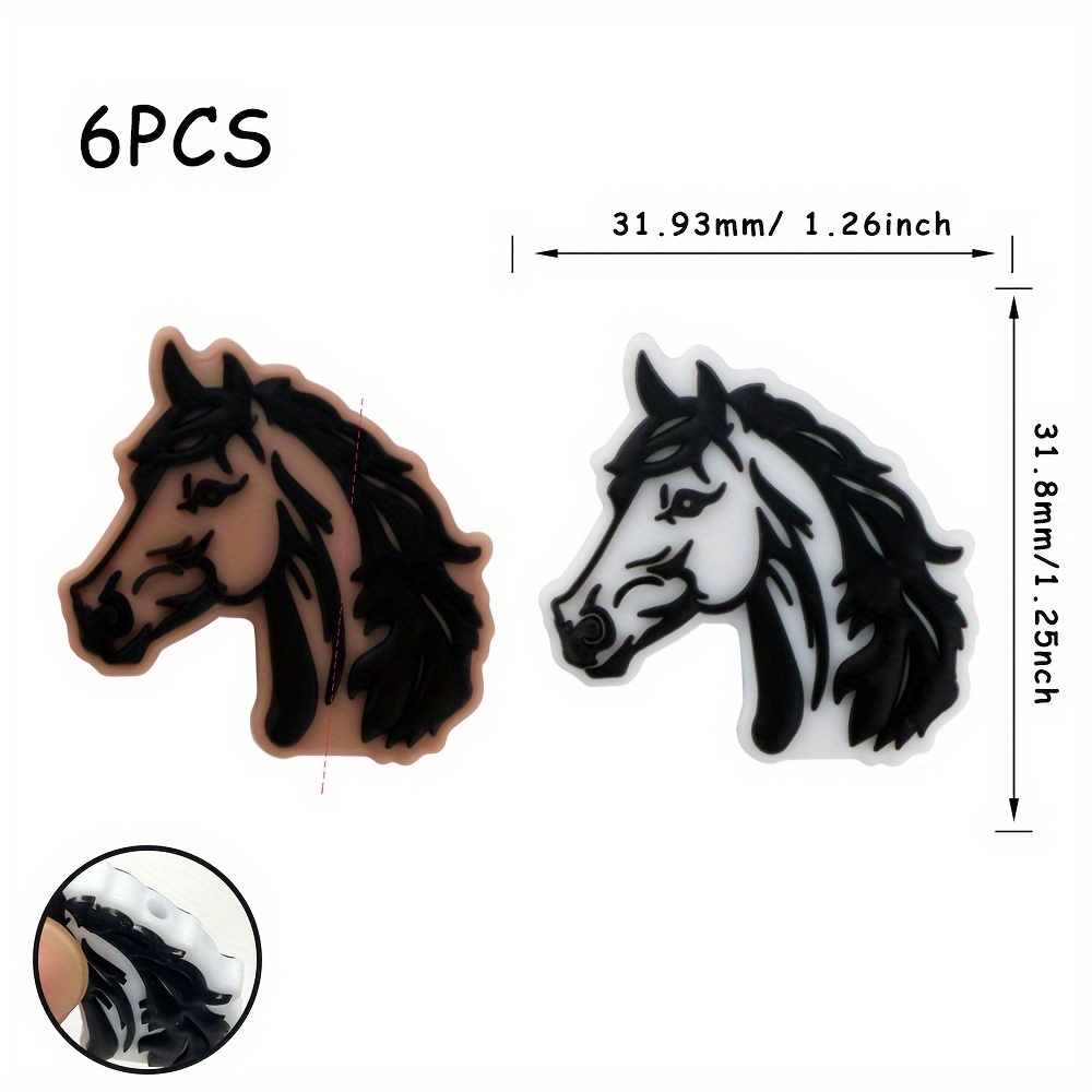Image of Set Of 6 Animal-themed Beads Shaped Like Horse Heads, Perfect For Crafting Jewelry, Phone Straps, Pen Decorations, Necklaces, And Bracelets. Ideal For Projects And Craft Supplies