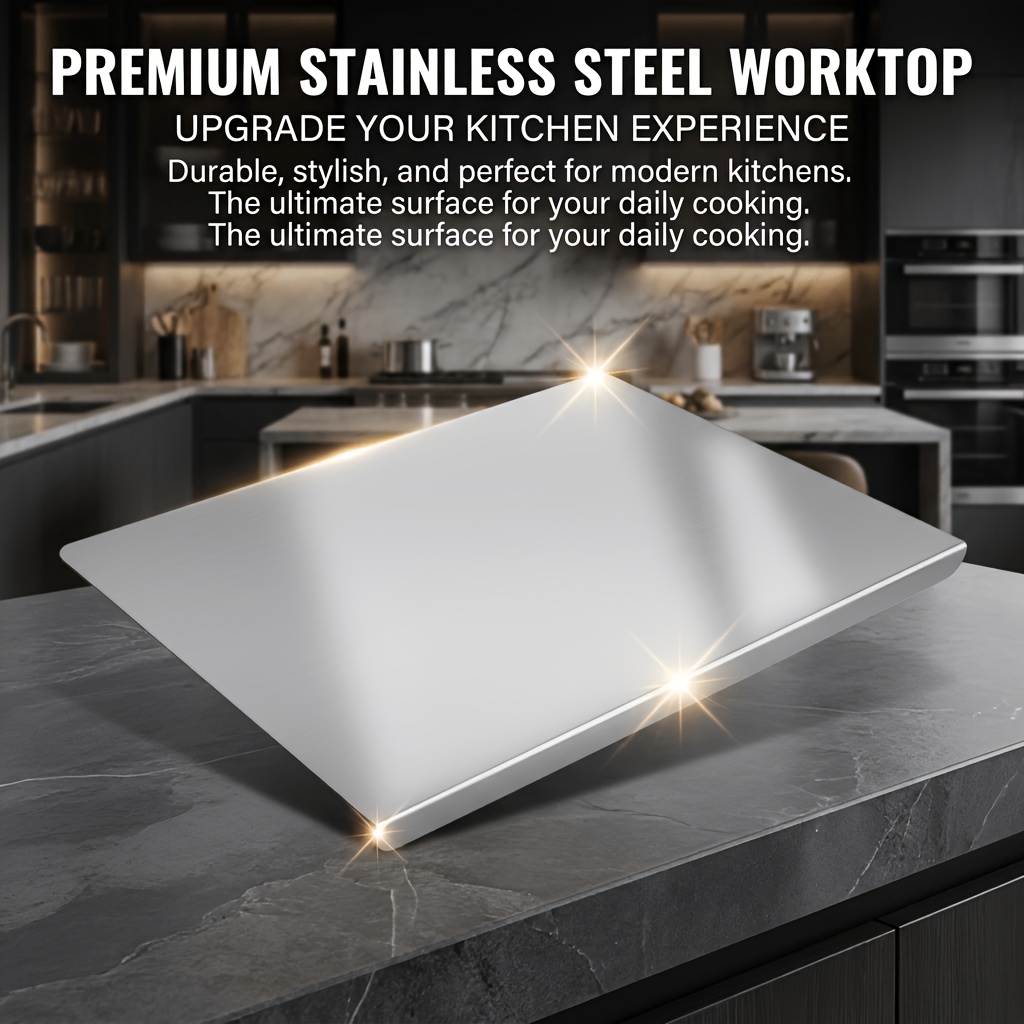 316 Stainless Steellarge Size Stainless Steel Countertop Protector Cutting Board with L-Shape Lip, Heavy Duty Food Grade Anti-Bacterial Metal Pastry Board, Scratch Resistant Kitchen Worktop Guard for Chopping Kneading Baking, Multiple Sizes Available
