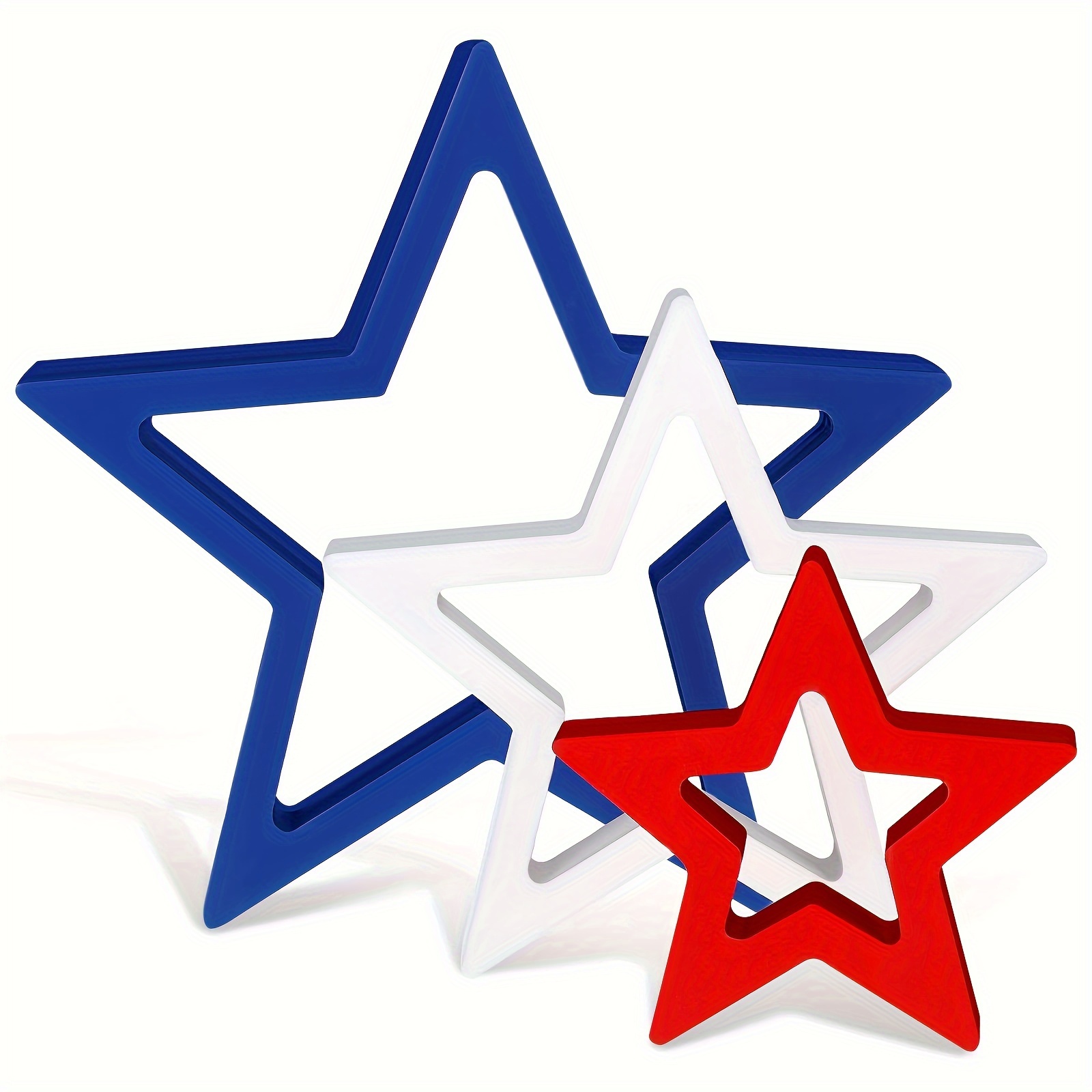 

3pcs Patriotic Decoration Wooden Star Sign Memorial Day Table Decor 4th Of July Centerpiece Star Independence Day Tiered Tray Decor For Table Home (white, Blue, Red)