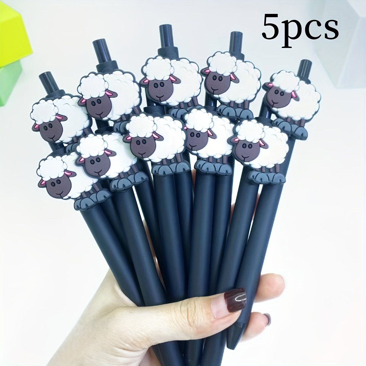Image of 5pcs/10pcs Cute Series Sticker Pens Stationery Student Writing Ballpoint Pens Animal Shaped Retractable Neutral Pens Extendable Sign Pens Random Styles