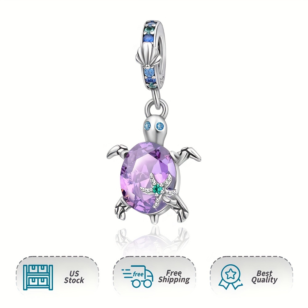

Women Authentic Ocean Star And Purple Turtle Dangle Charm 925 Sterling Silver Pendant Charm For Moment Bracelet & Necklace Daily Use Holiday Diy Gifts