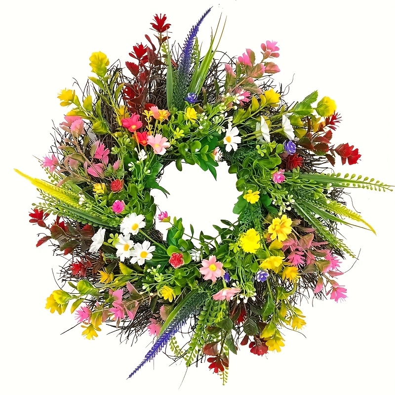 TEMU 1pc 24 Inch Spring/summer Wreaths, Wreaths For Front Door, Artificial Wreath With Daisies And Lavender, Suitable For Indoor, Outdoor Event