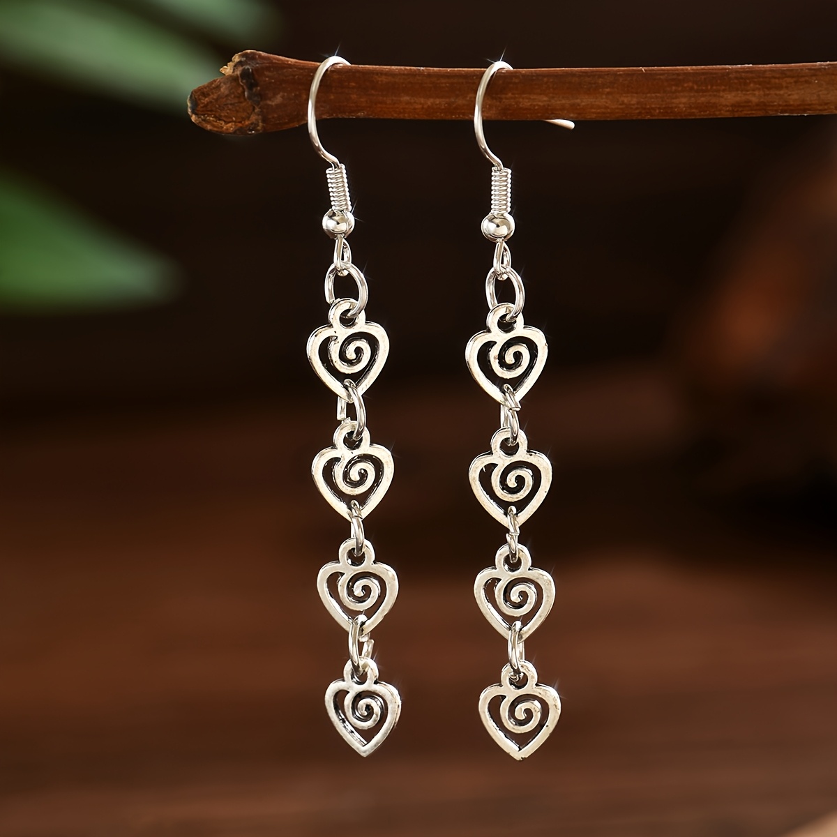 Women's Vintage Distressed Geometric Heart Swirl Earring Pendants