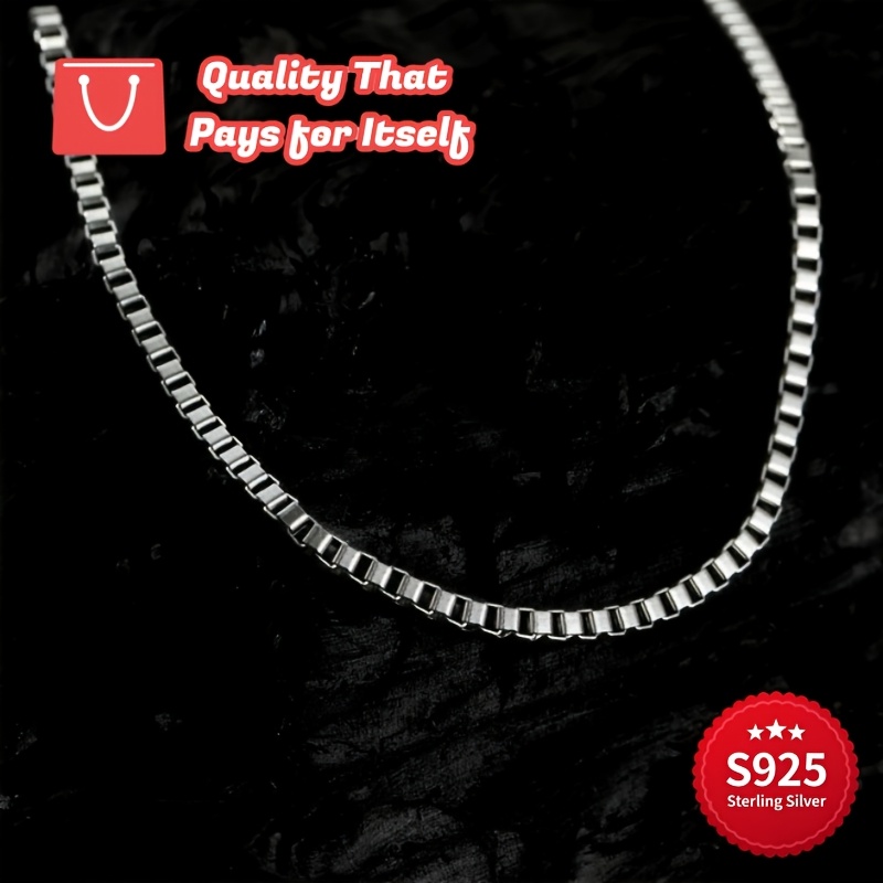 Women's 925 Silver Square Geometric Necklace, Minimalist Style
