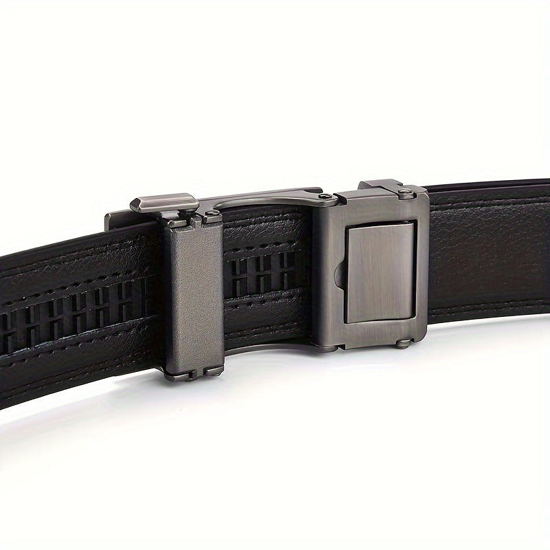 Men's Sleek Gray Leather Belt with Automatic Buckle