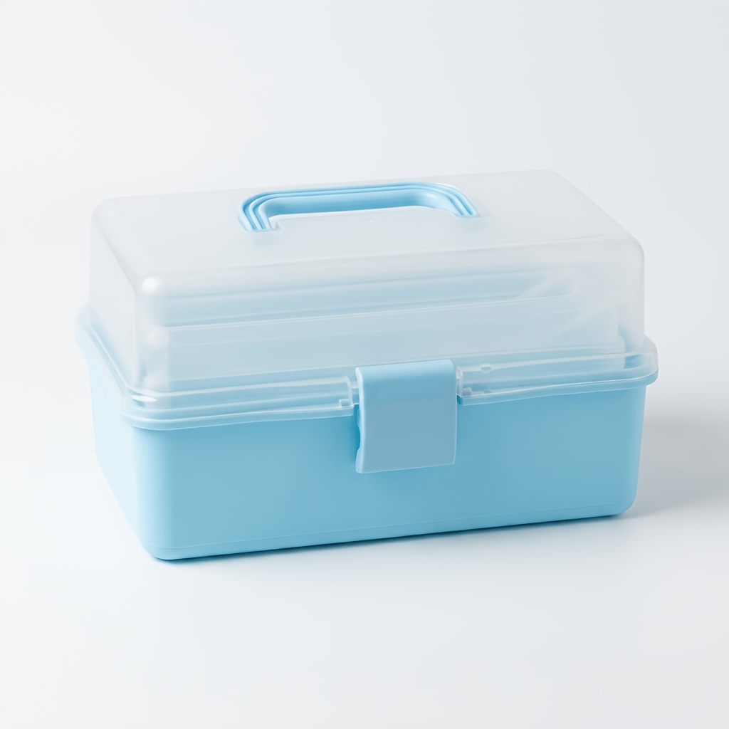 TEMU 1pc Blue Portable Hardware Tool Storage Box, Three-tier Compartment Folding Organizer With Handle And , Small Parts Storage Case, Suitable For