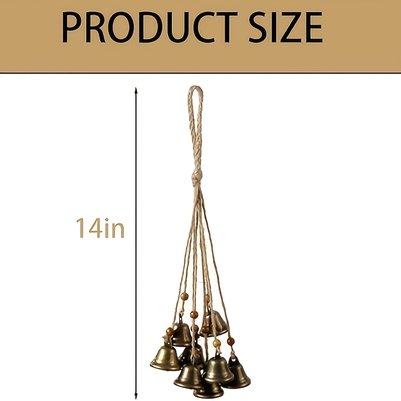 Witch Bells On Jute Rope, Handmade Wicca Door Knob Protector With 8 Beads And 8 Bells, Chime For Porch Garden Outdoor Halloween Hanging Decor