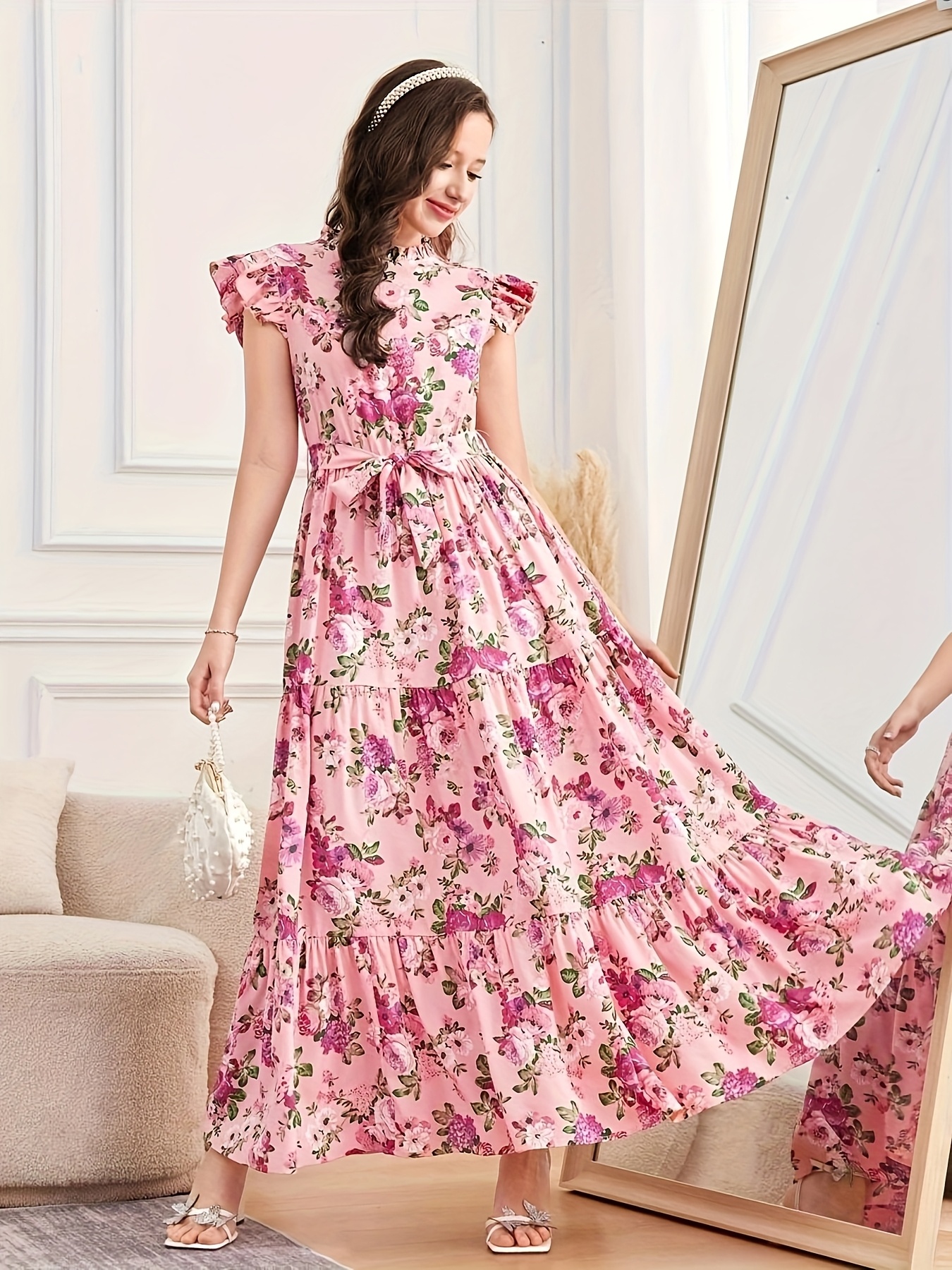 chinese dress ladies Pink Girly Unicorn Print Short Sleeve Maxi Dress main image 0