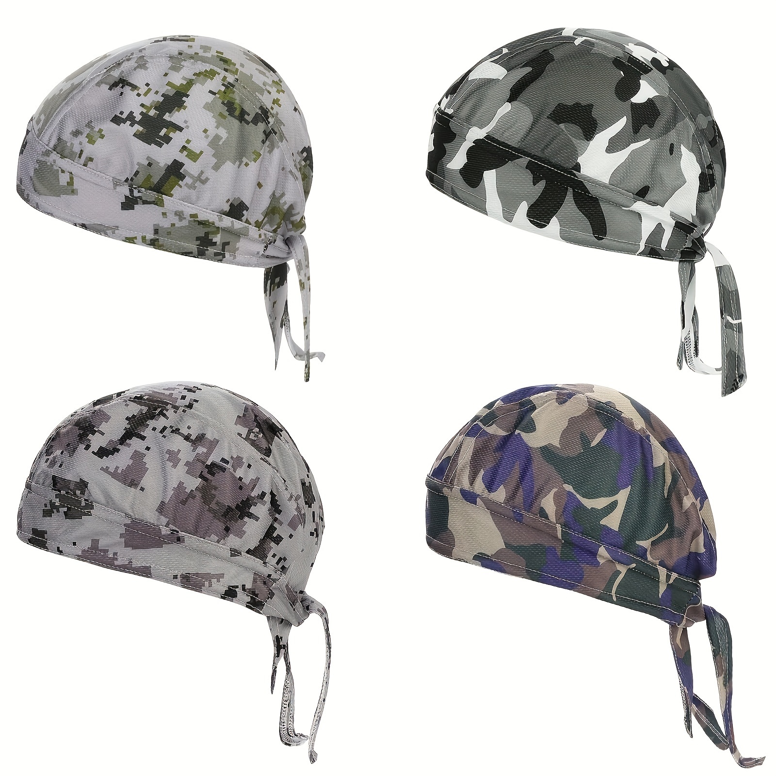 

4 Pieces Bandana Cycling Cap Adjustable Camouflage Cycling Bandana Headband Cap For Men Breathable Quick-drying Sun Protection Beanie Hat For Outdoor Sports (one Size, Polyester)