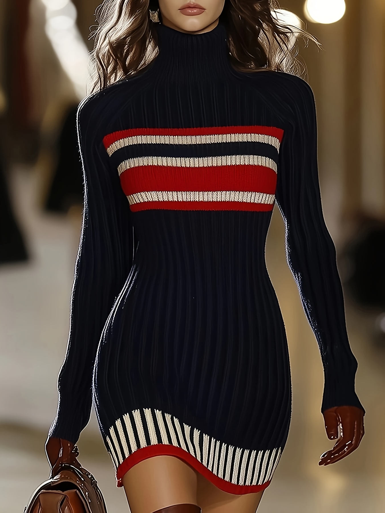 strapless open back dress Plus Size Striped Lace-Up Sweater Dress main image 0