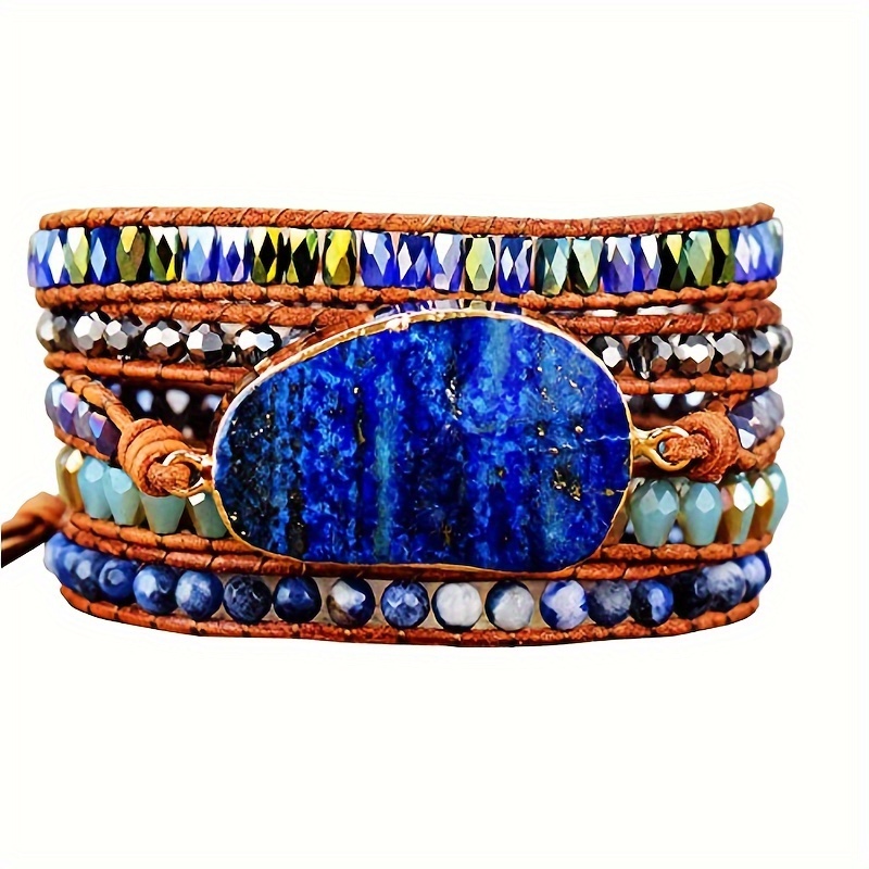 

Boho Wrap Bracelets Natural Jasper Lazuli Crystal Stone Variety Beads Strand Bracelet For Women Girl Gift